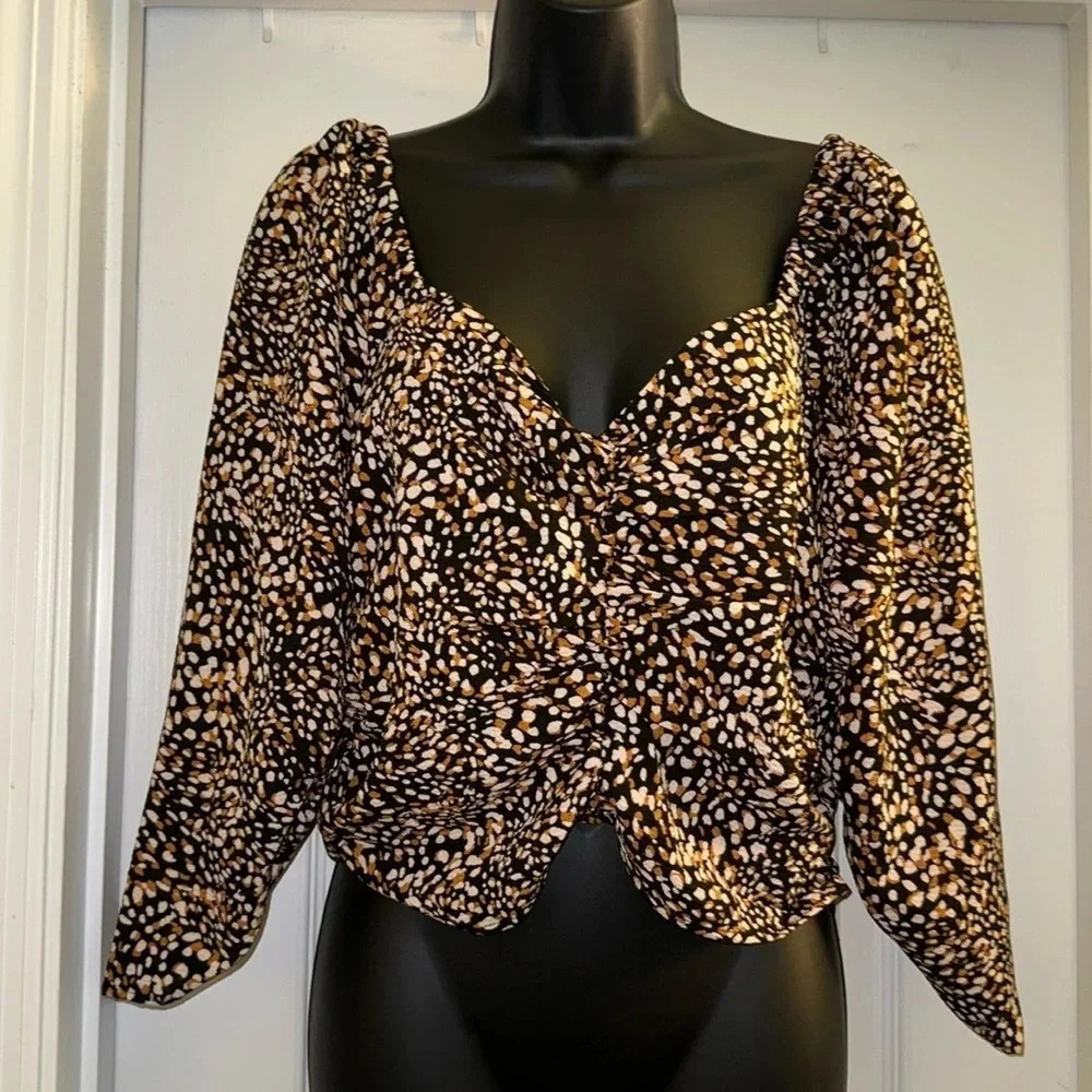 BCBGeneration Leopard Print Cropped Blouse